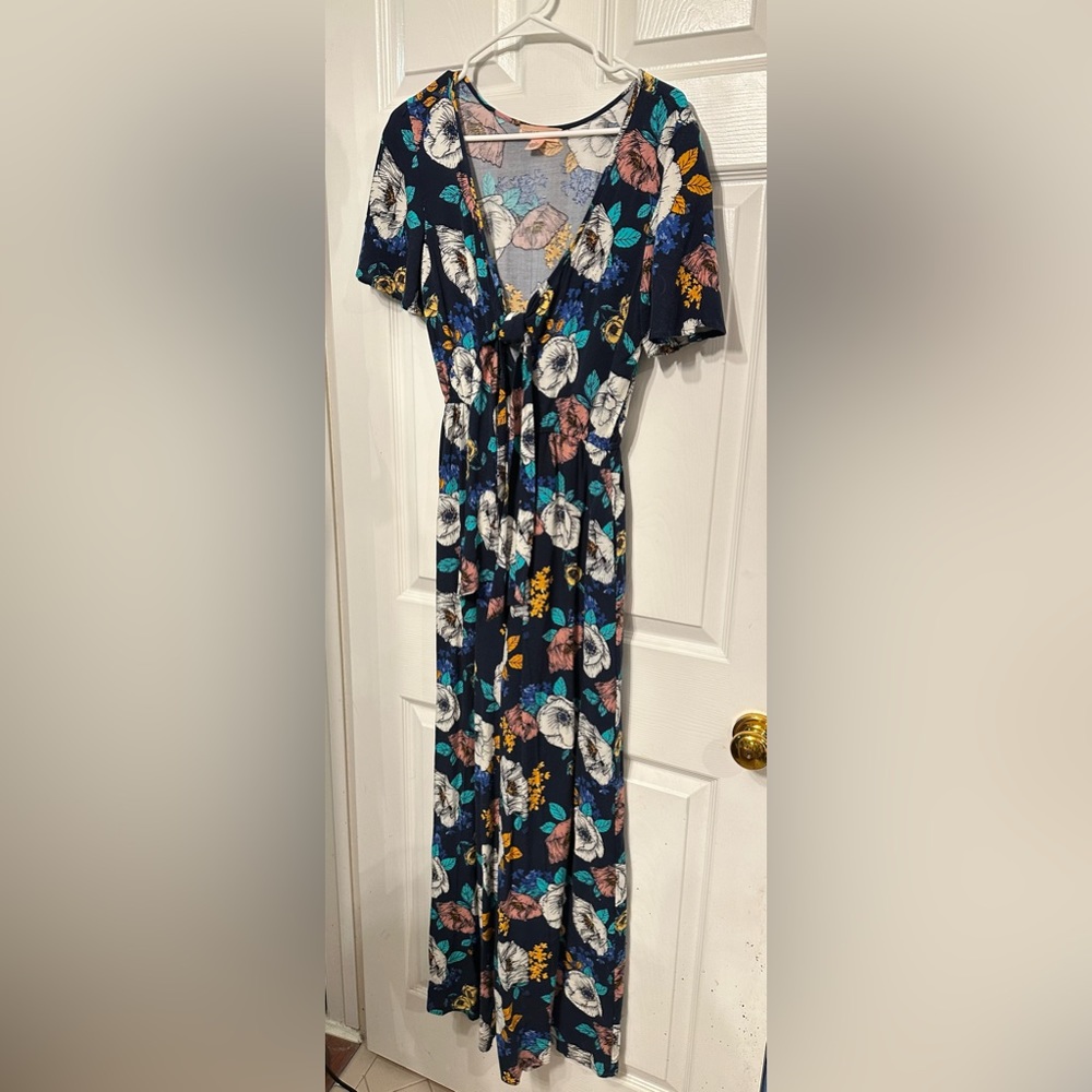 Band of Gypsies Size Small Navy Floral Jumpsuit Front Tie Bodice Women's